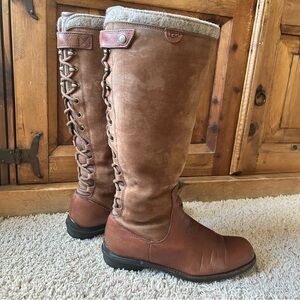 UGG Chestnut Lace-Up Over-the-Knee Suede & Leather Boots